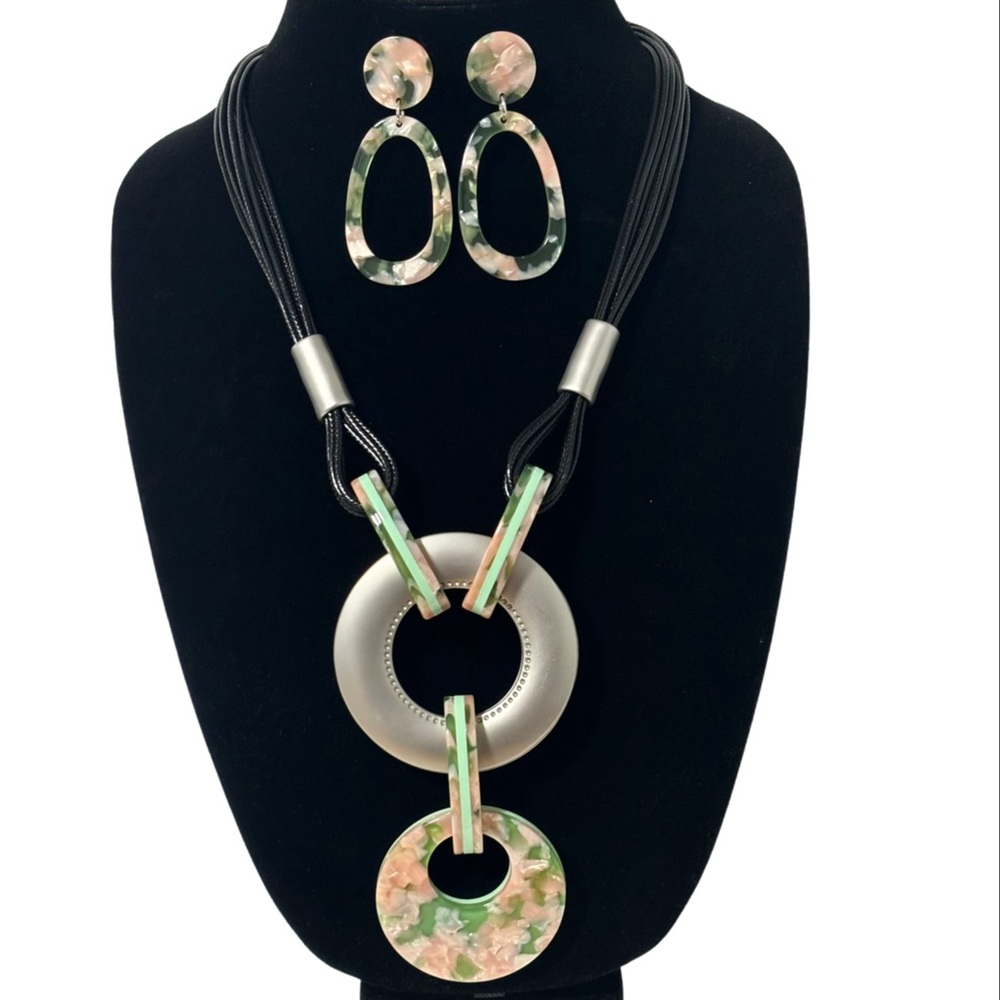 1196-Acetate Cord Necklace & Earring Set